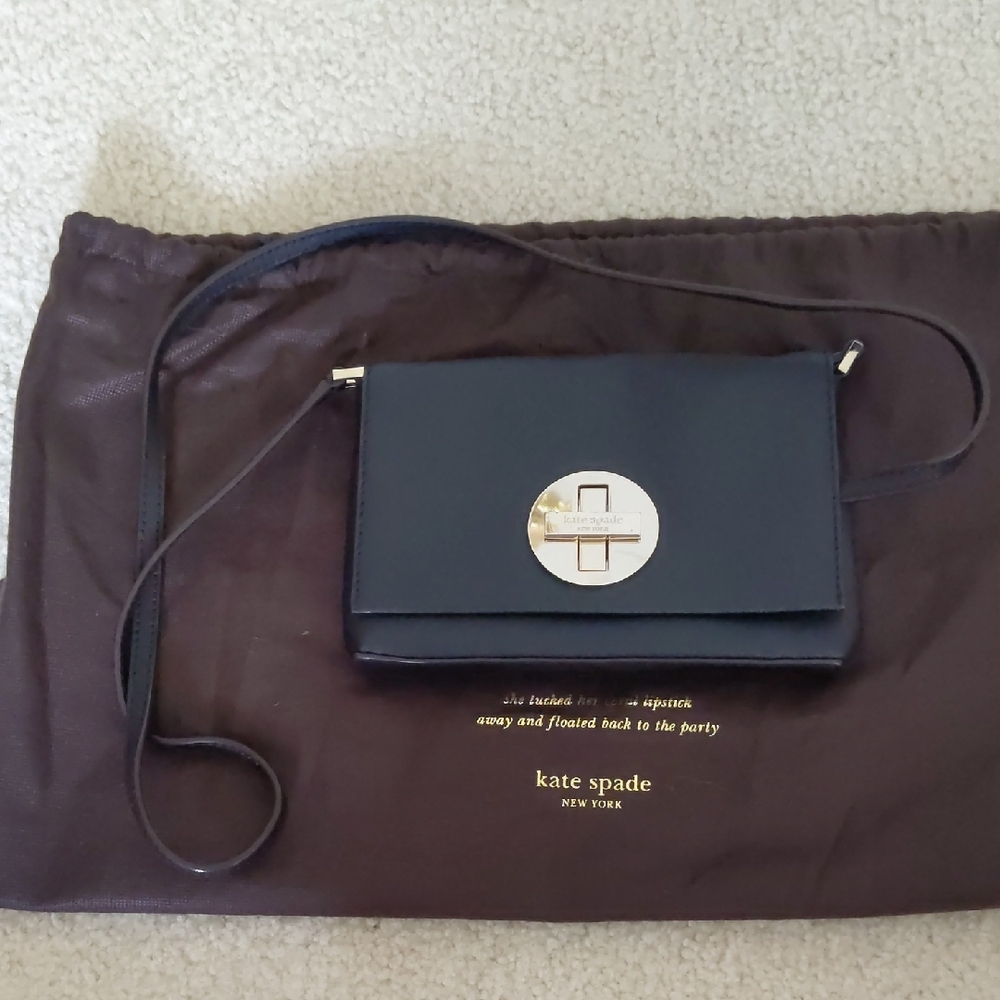 Kate Spade Black Leather Gold Cross Buckle Crossbody Bag
